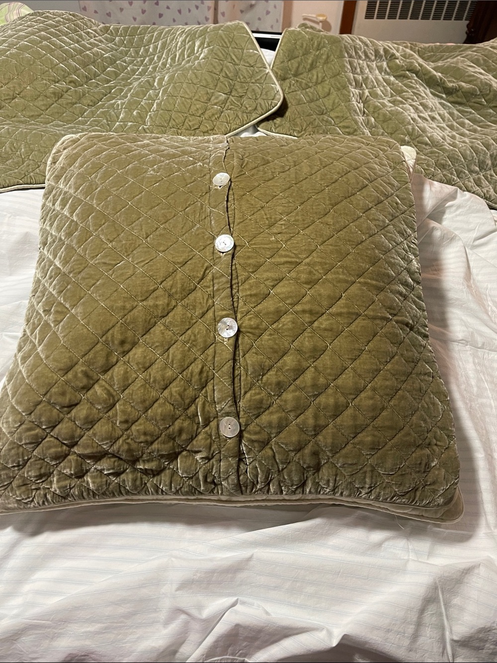 NWOT BELLA NOTTE silk and quilted velvet EURO SHAMS SAND  set of 2 - Picture 3 of 9